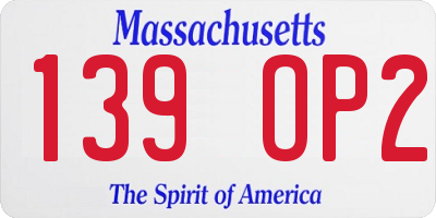MA license plate 139OP2