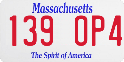 MA license plate 139OP4