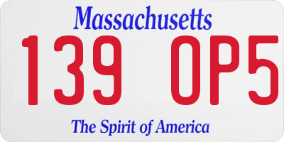 MA license plate 139OP5