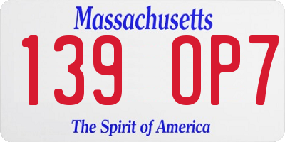 MA license plate 139OP7