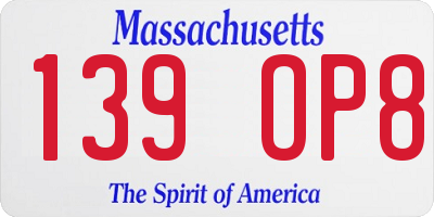 MA license plate 139OP8