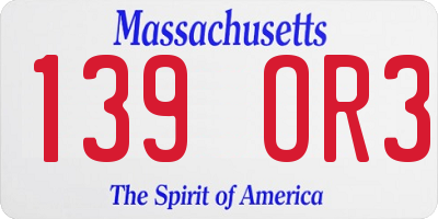 MA license plate 139OR3