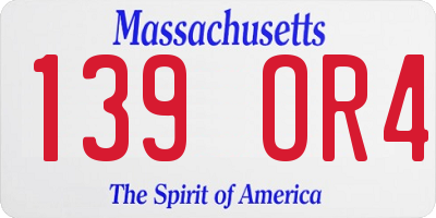 MA license plate 139OR4