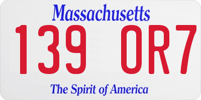 MA license plate 139OR7