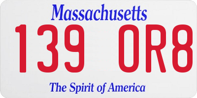 MA license plate 139OR8