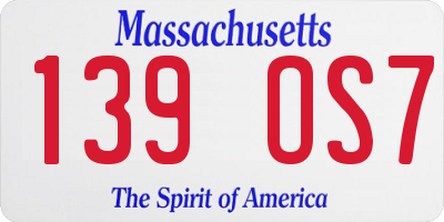 MA license plate 139OS7