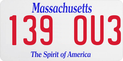 MA license plate 139OU3