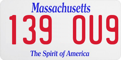 MA license plate 139OU9