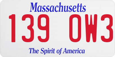 MA license plate 139OW3