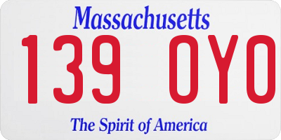 MA license plate 139OY0
