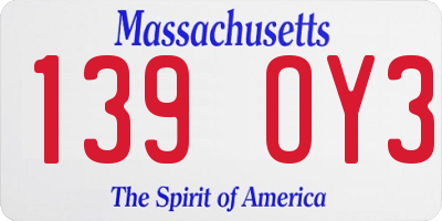 MA license plate 139OY3