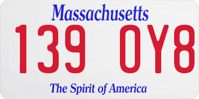 MA license plate 139OY8