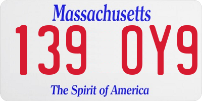 MA license plate 139OY9