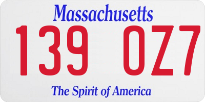 MA license plate 139OZ7