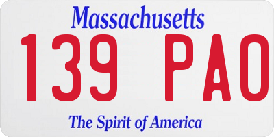 MA license plate 139PA0