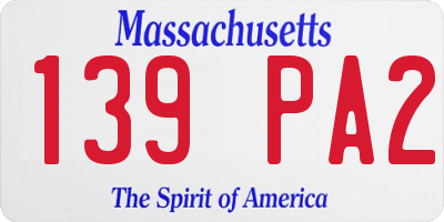 MA license plate 139PA2