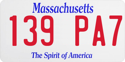 MA license plate 139PA7