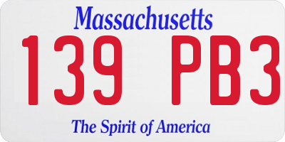 MA license plate 139PB3