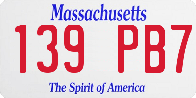 MA license plate 139PB7