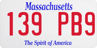 MA license plate 139PB9