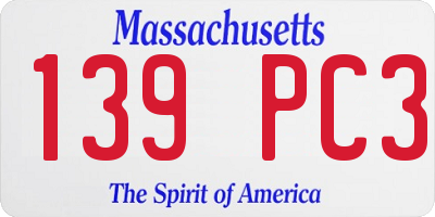 MA license plate 139PC3