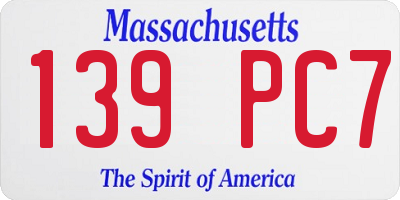 MA license plate 139PC7