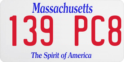 MA license plate 139PC8