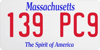 MA license plate 139PC9