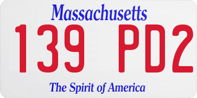 MA license plate 139PD2