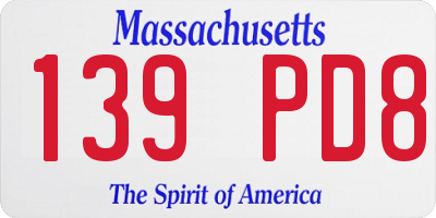 MA license plate 139PD8