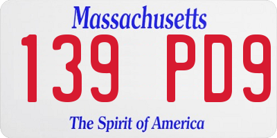 MA license plate 139PD9