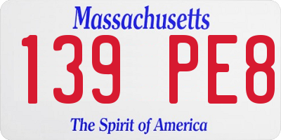MA license plate 139PE8