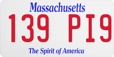MA license plate 139PI9
