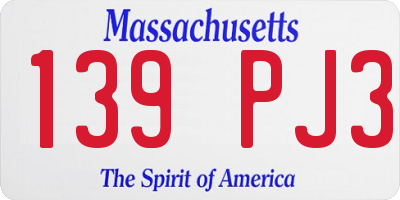 MA license plate 139PJ3