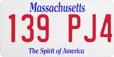MA license plate 139PJ4