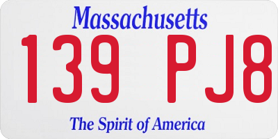 MA license plate 139PJ8
