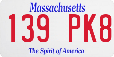 MA license plate 139PK8