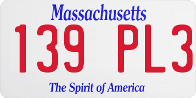 MA license plate 139PL3