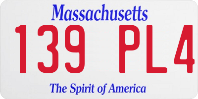MA license plate 139PL4