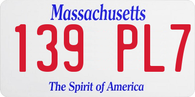 MA license plate 139PL7