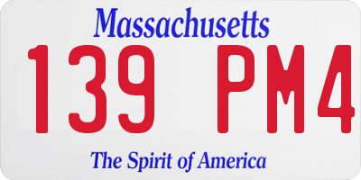 MA license plate 139PM4