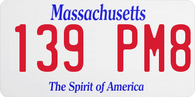 MA license plate 139PM8