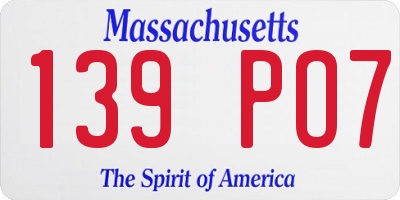 MA license plate 139PO7