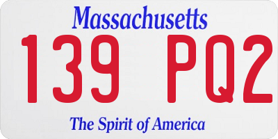 MA license plate 139PQ2
