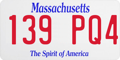MA license plate 139PQ4