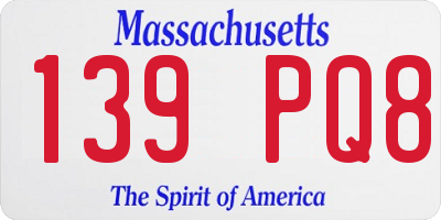 MA license plate 139PQ8