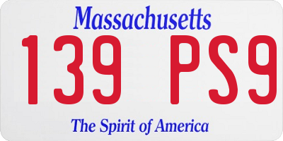 MA license plate 139PS9