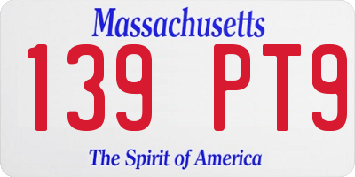 MA license plate 139PT9