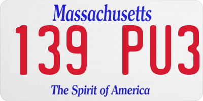 MA license plate 139PU3