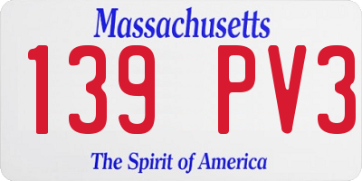 MA license plate 139PV3